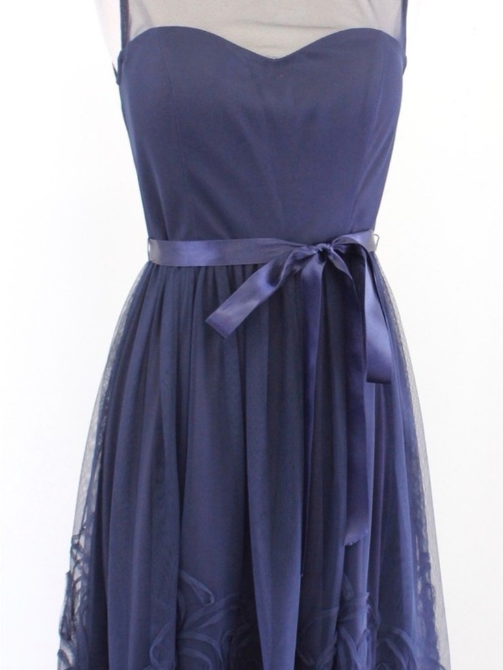 Eliza J Navy Blue Tulle Midi Dress with Ribbon Waist